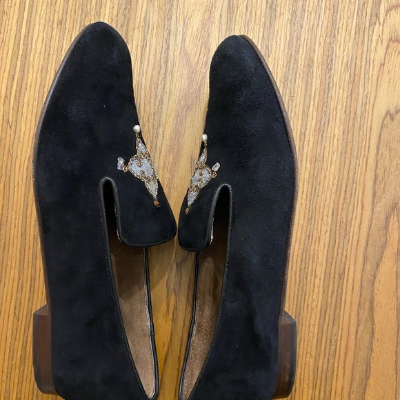 RARE Evelyn Paul black suede embellished flats made in Paris.  Size 8.5 - Picture 4 of 8